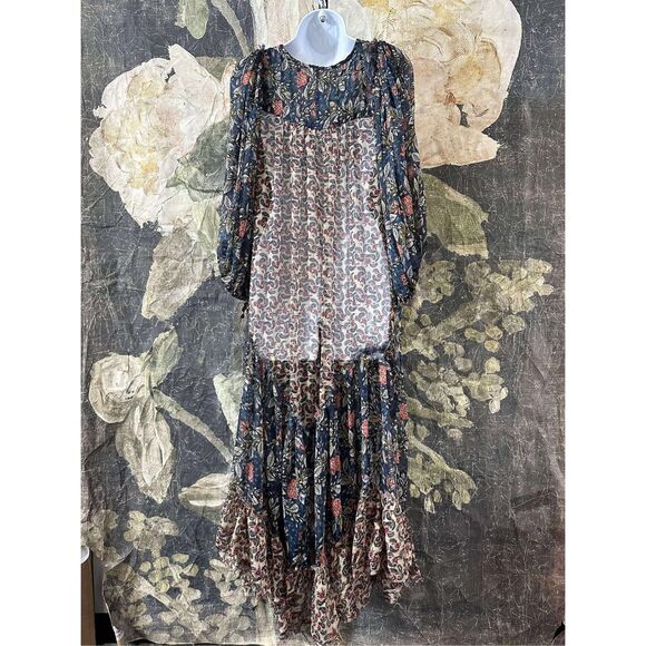 New Free People Estelle Chiffon Button Front Printed Maxi Dress sz xs - Picture 3 of 6
